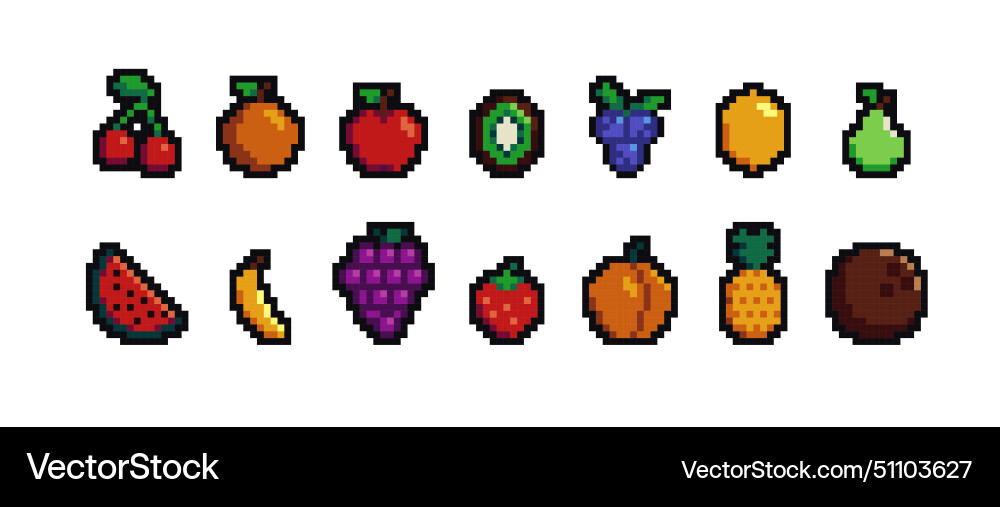 Retro pixel art food isolated icons with 8bit Retro pixel art food isolated icons with 8bit vector image
