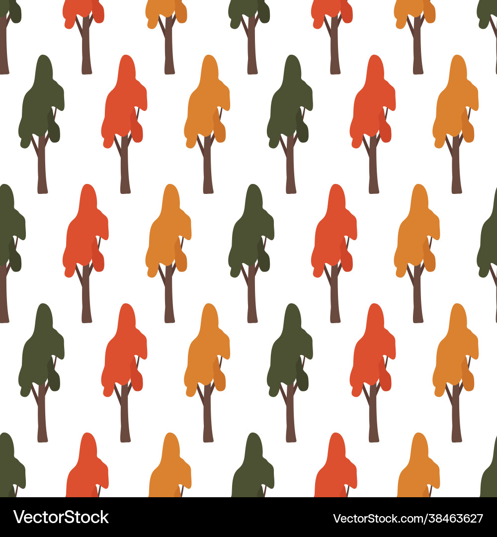 Seamless pattern with green red and orange trees Seamless pattern with green red and orange trees vector image