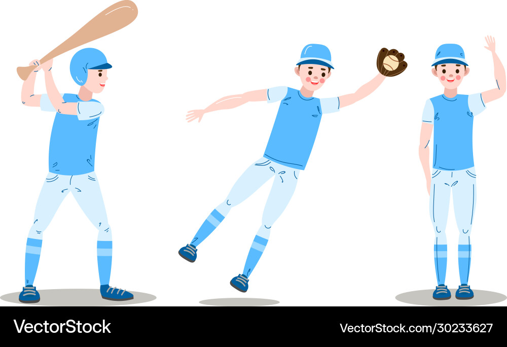 Set baseball player character in different Set baseball player character in different Vector Image