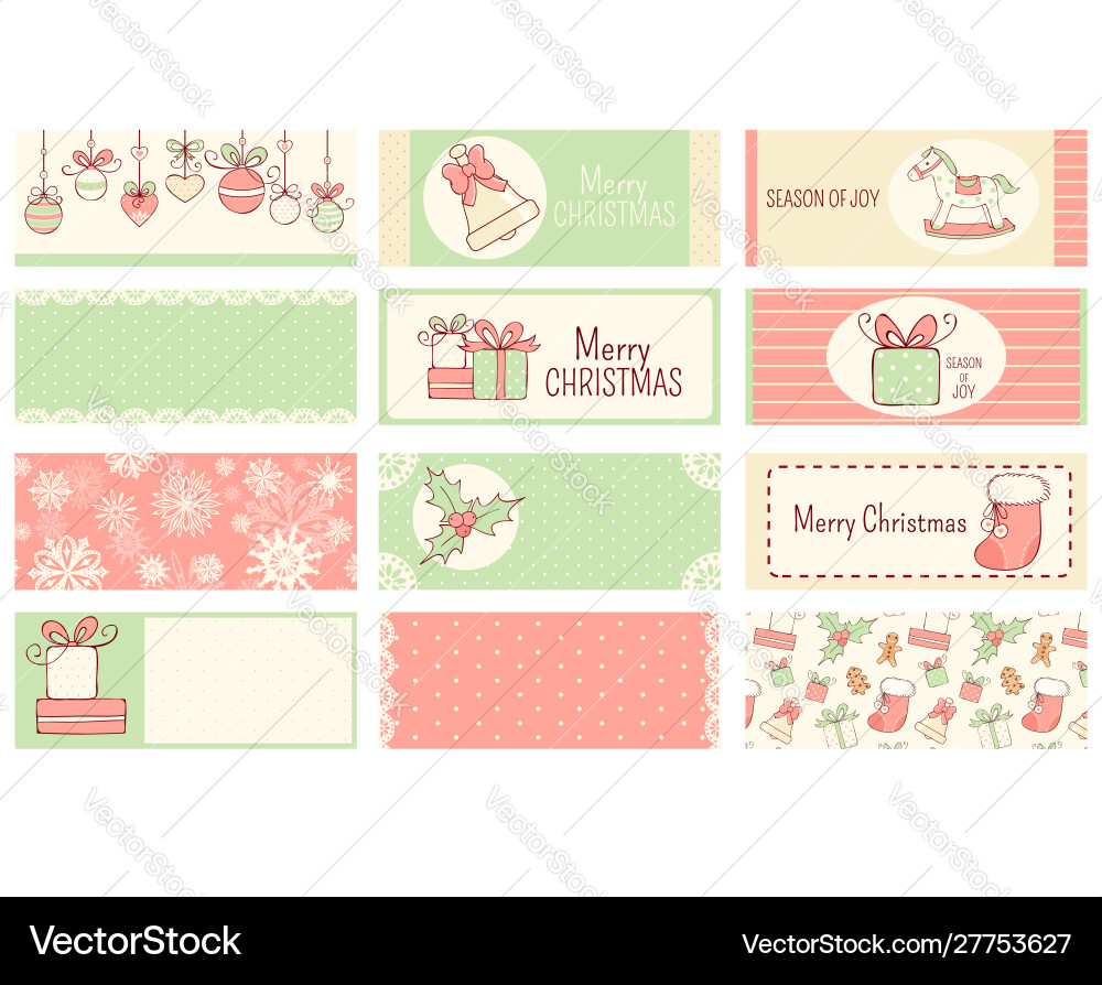 Set christmas horizontal gift tag card badge Set christmas horizontal gift tag card badge vector image