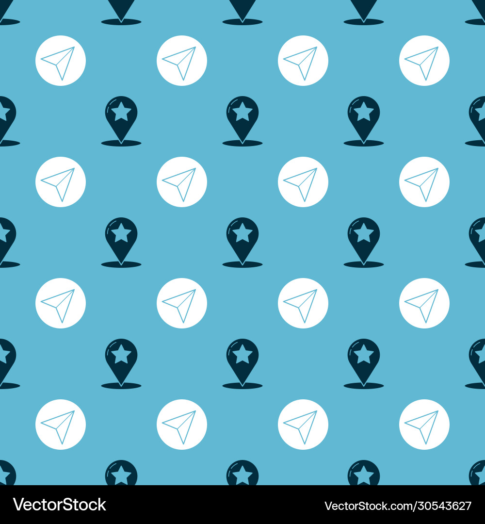 Set map pointer with star and paper airplane Set map pointer with star and paper airplane Vector Image