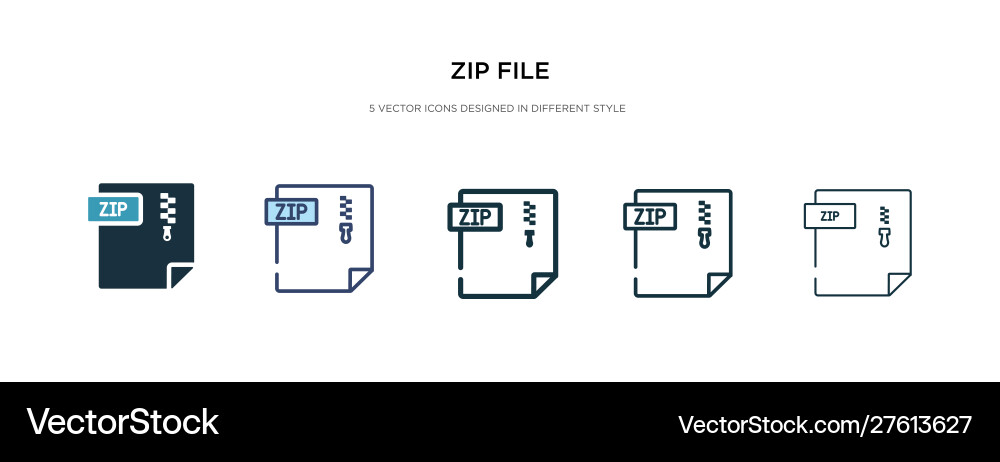 Zip file icon in different style two colored Vector Image