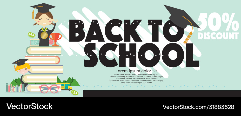 Back to school 50 percent discount sale banner Back to school 50 percent discount sale banner vector image