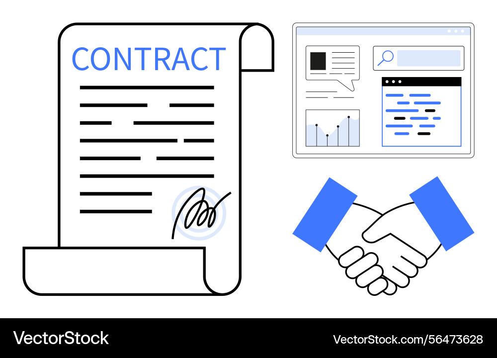 Contract signing handshake and analytics Contract signing handshake and analytics vector image