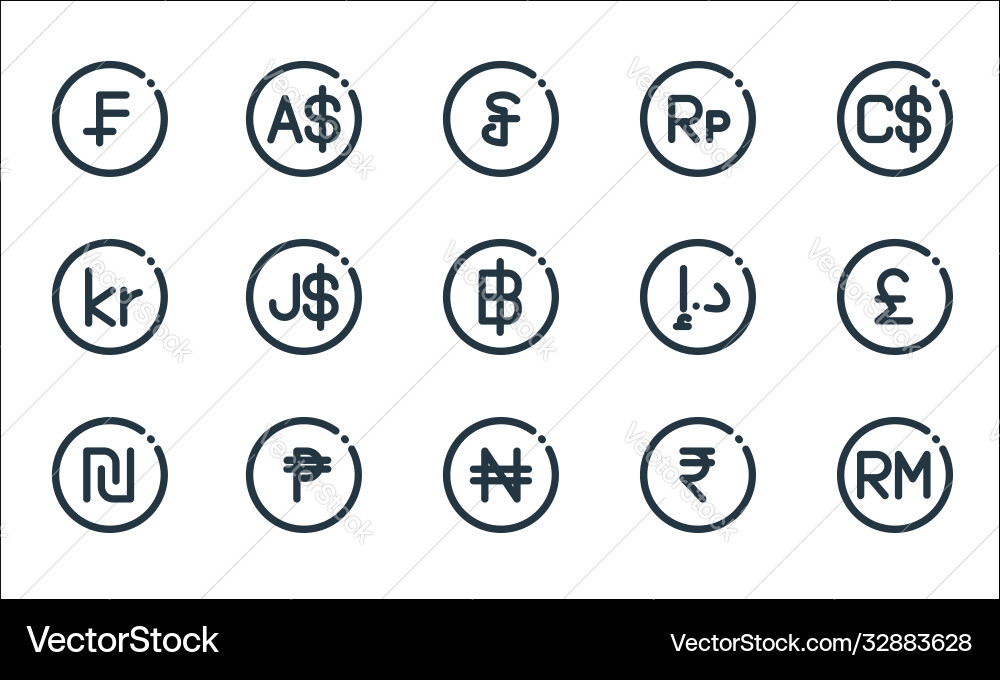 Currency line icons linear set quality Currency line icons linear set quality vector image