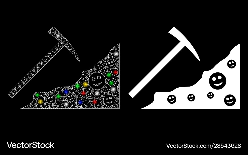 Glossy mesh network smile mining icon with flare Glossy mesh network smile mining icon with flare Vector Image