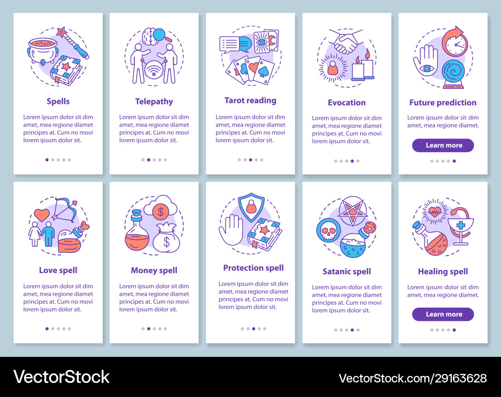 Magic spells onboarding mobile app page screen Magic spells onboarding mobile app page screen vector image