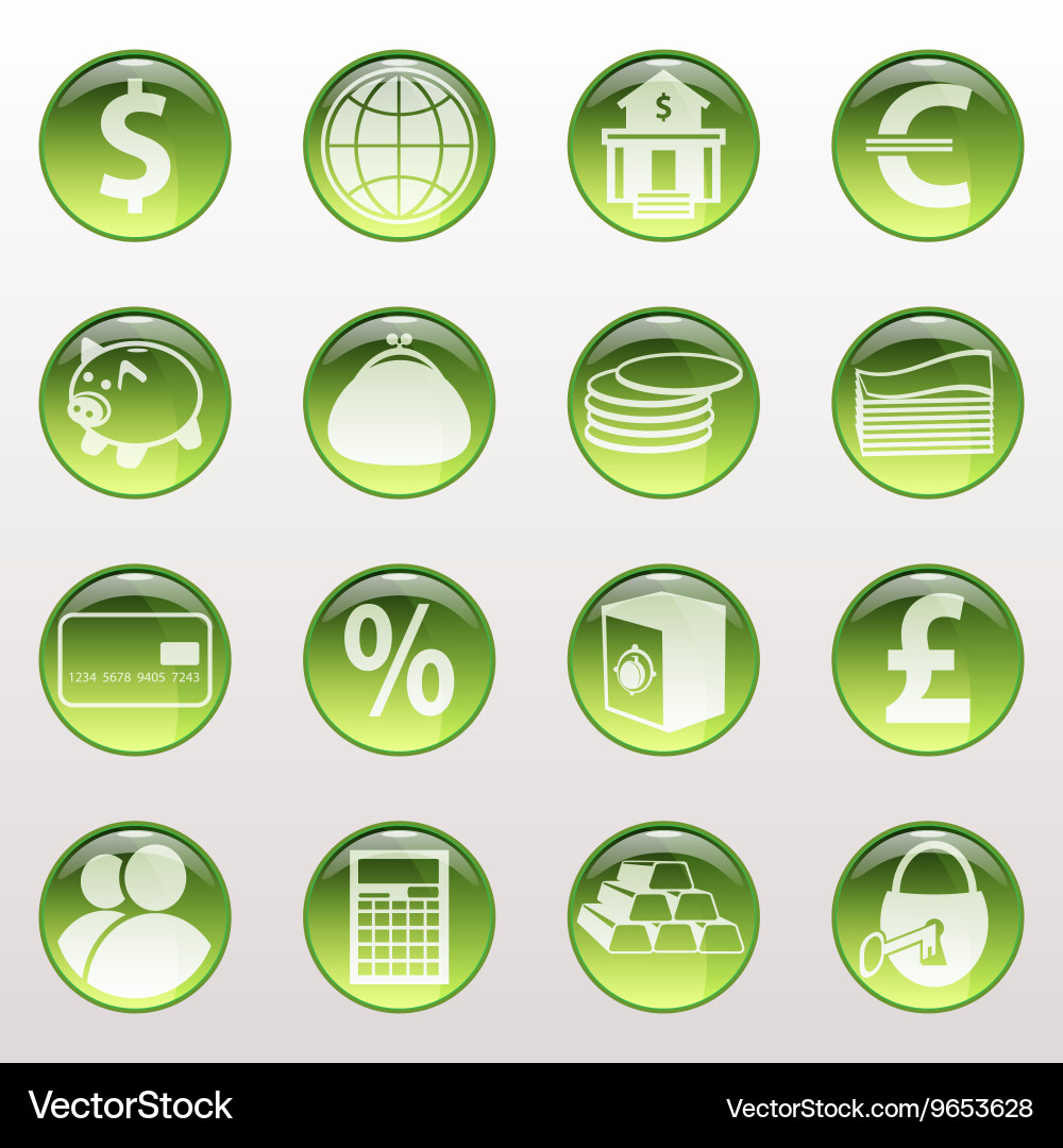 Set of icons green color on an object bank Vector Image