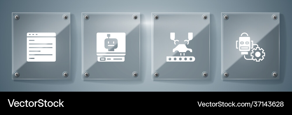 Set robot setting robotic arm on factory Set robot setting robotic arm on factory vector image