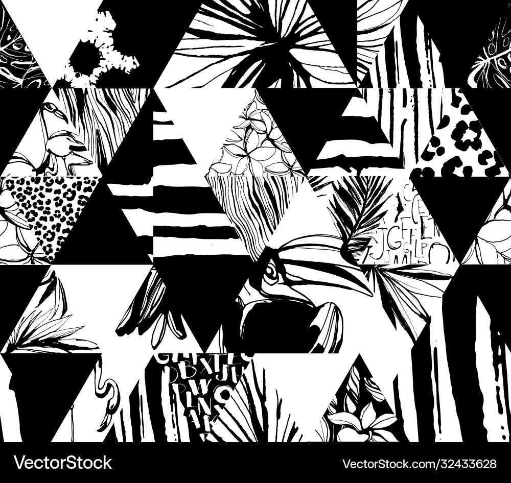 Tropical Birds & Palms Pattern Vector Image