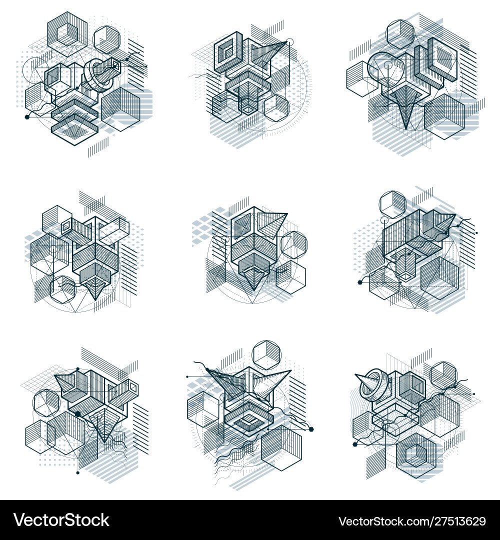 Abstract designs with 3d linear mesh shapes Abstract designs with 3d linear mesh shapes vector image