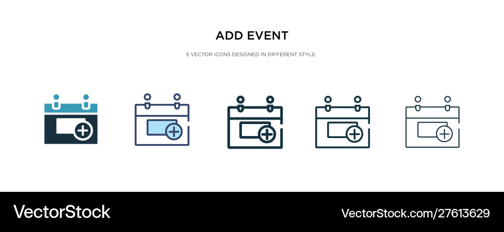 Add event icon in different style two colored Add event icon in different style two colored vector image
