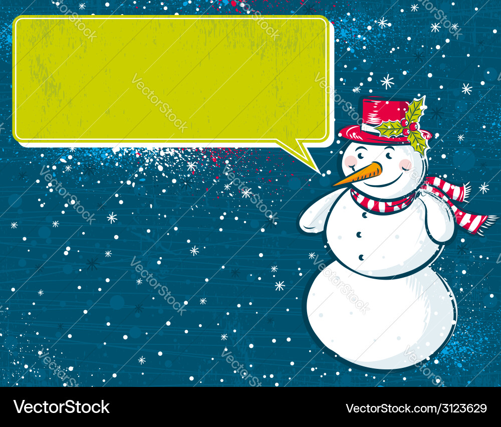Background with snowman and label for message Vector Image