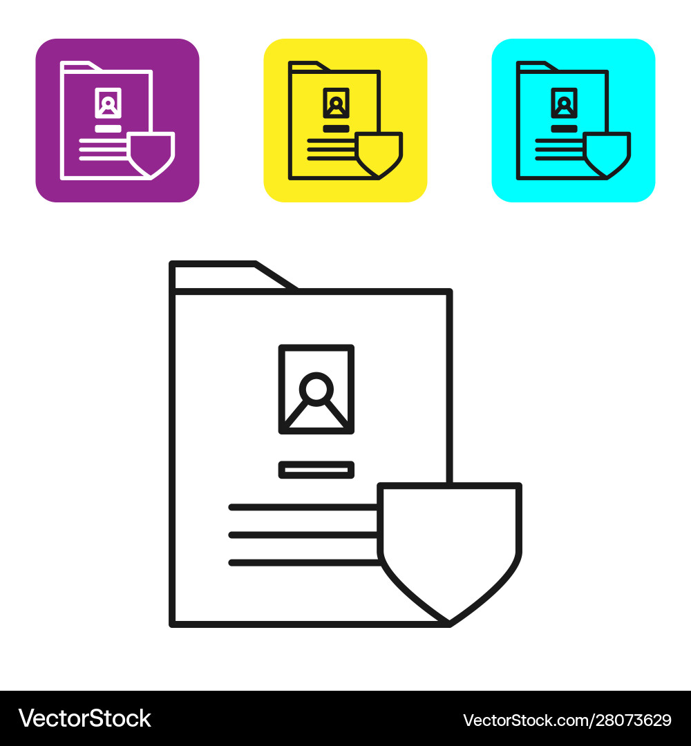 Black line document with shield icon isolated vector image