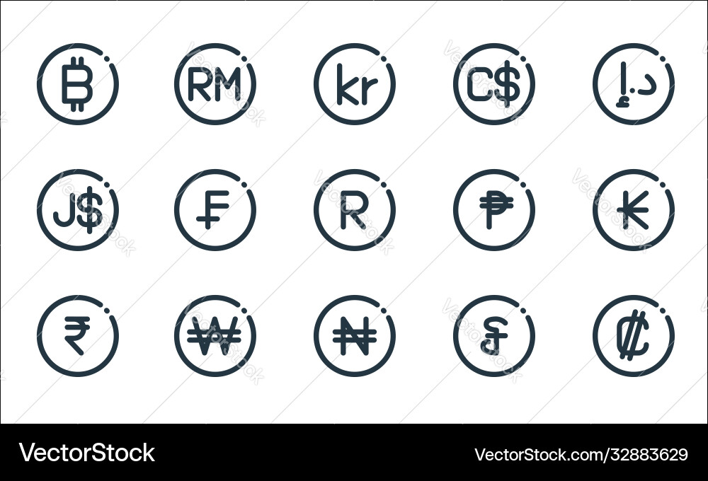 Currency line icons linear set quality Vector Image