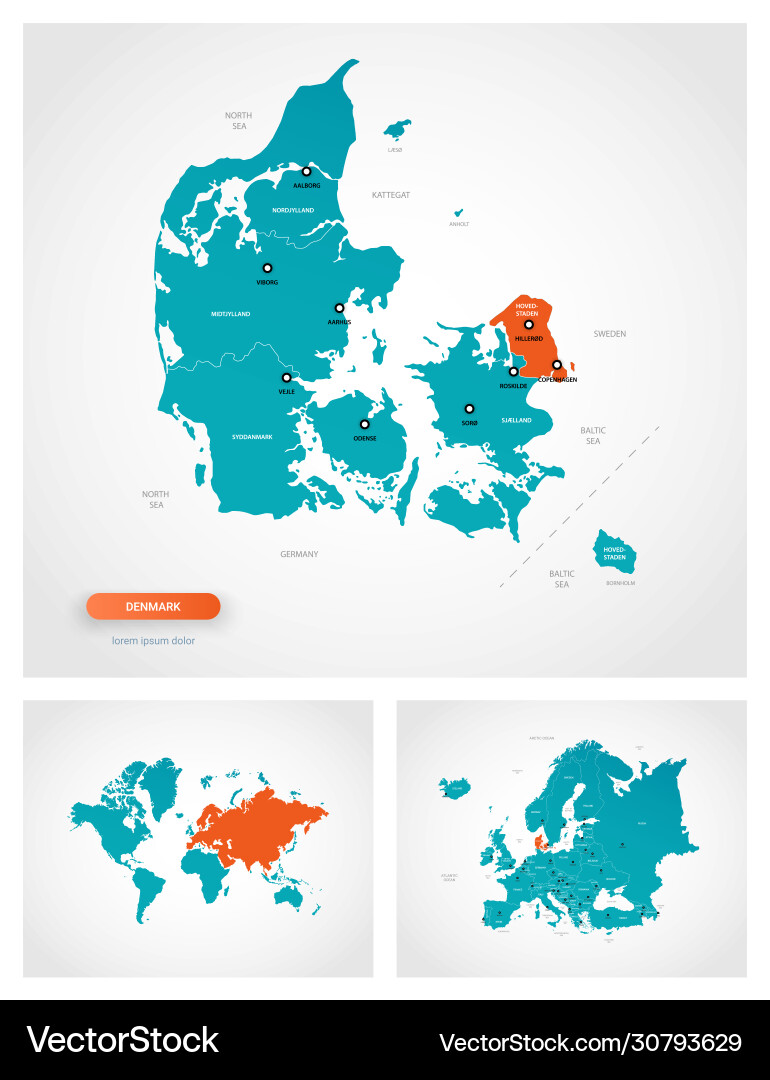Denmark Map Template with Location Markers Vector Image