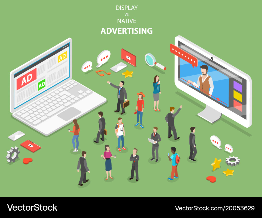 Display vs. Native Ads – Isometric vector image