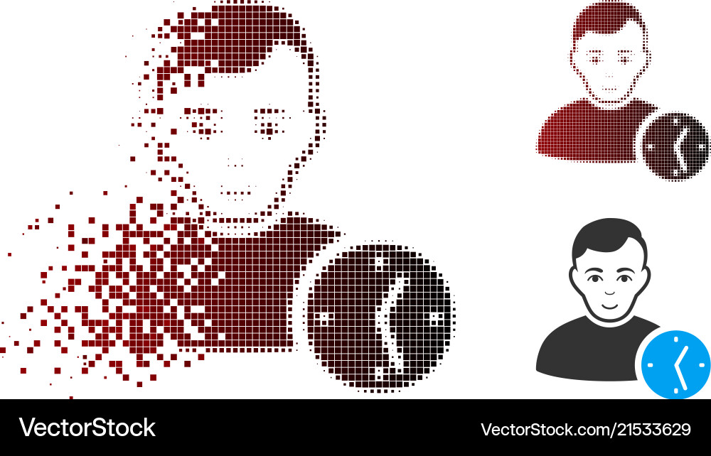 Dissolving pixel halftone user clock icon Dissolving pixel halftone user clock icon vector image