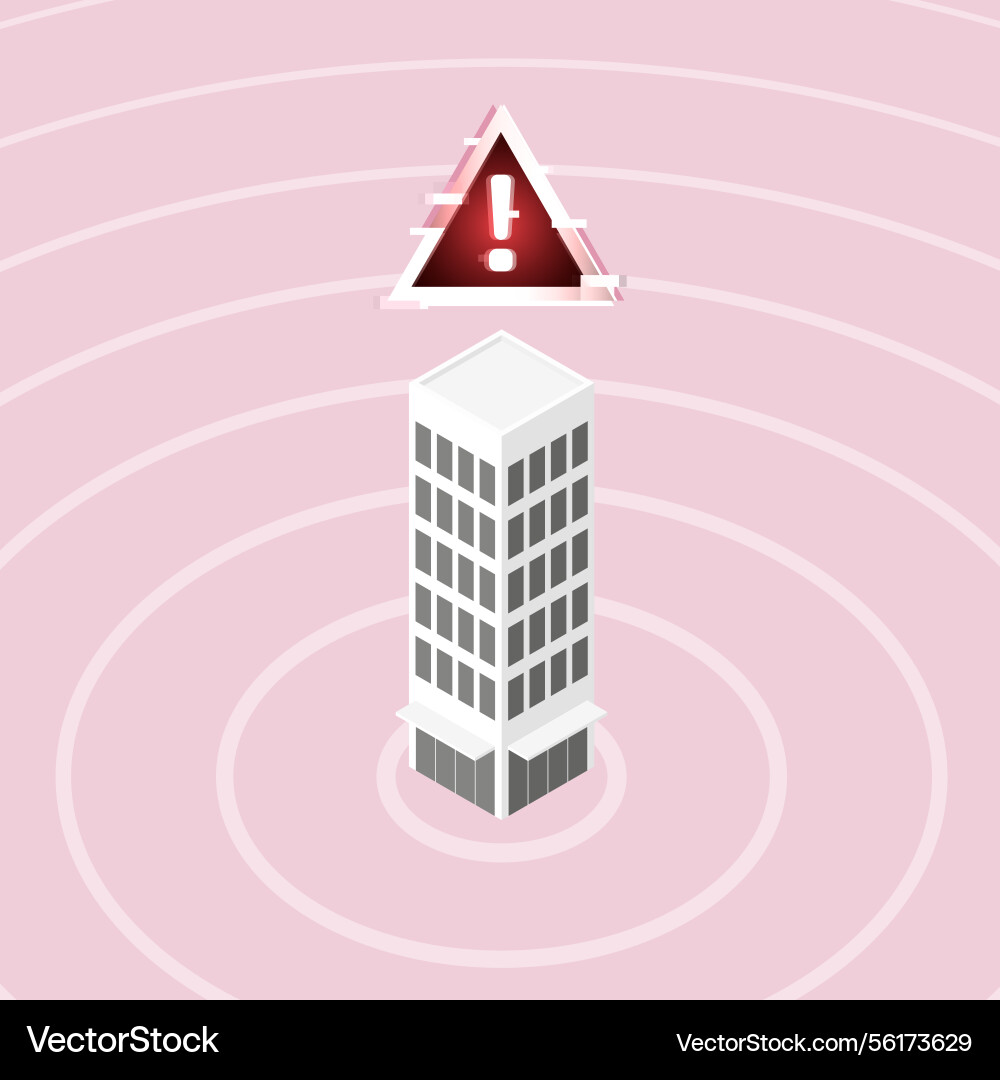 Earthquake alert design with waves and building Vector Image