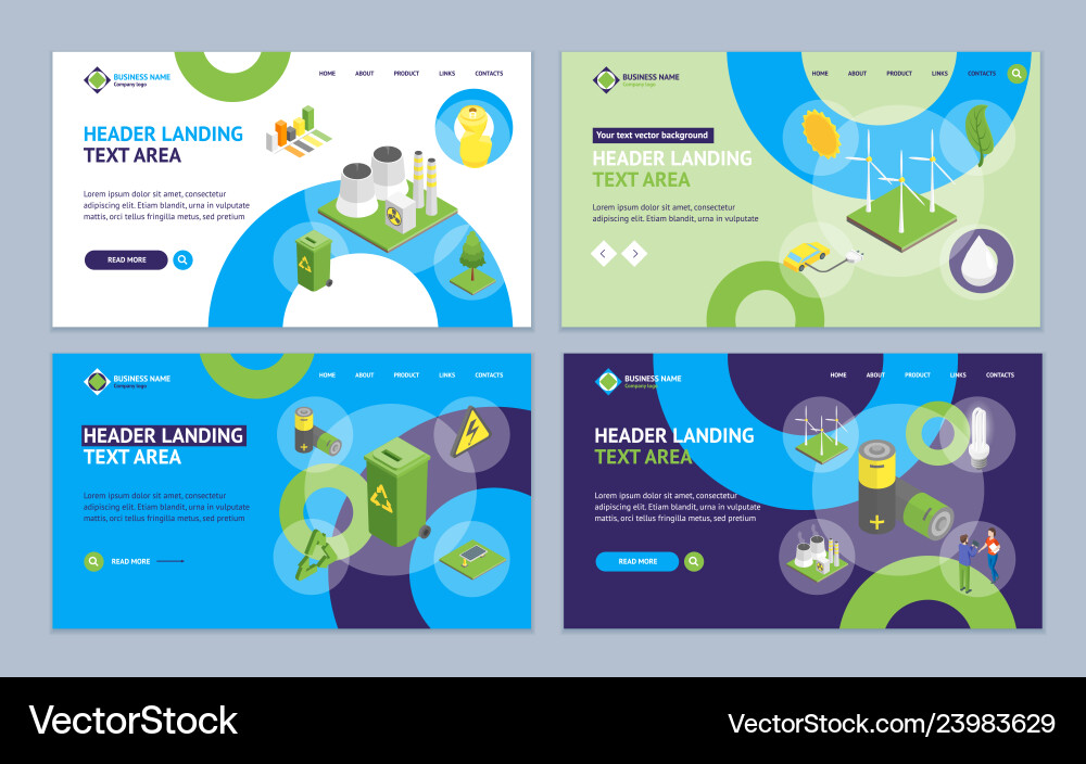 Ecology concept landing web page template set 3d Ecology concept landing web page template set 3d vector image