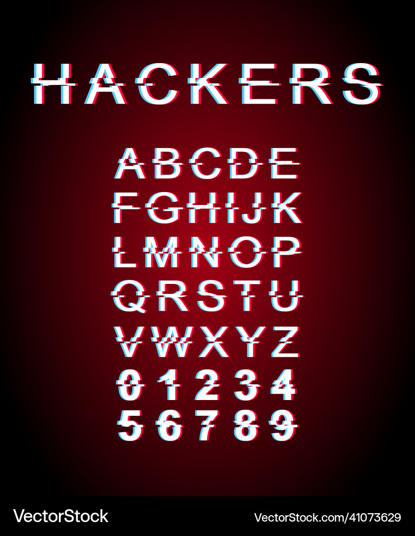 Hackers glitch font template retro futuristic Hackers glitch font template retro futuristic vector image
