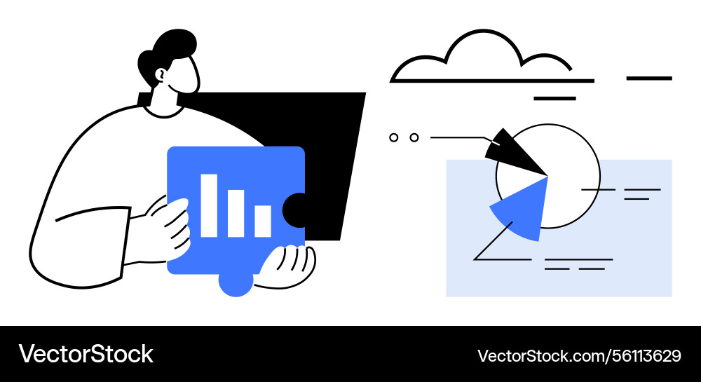 Person collaborating with data charts and puzzle Person collaborating with data charts and puzzle vector image