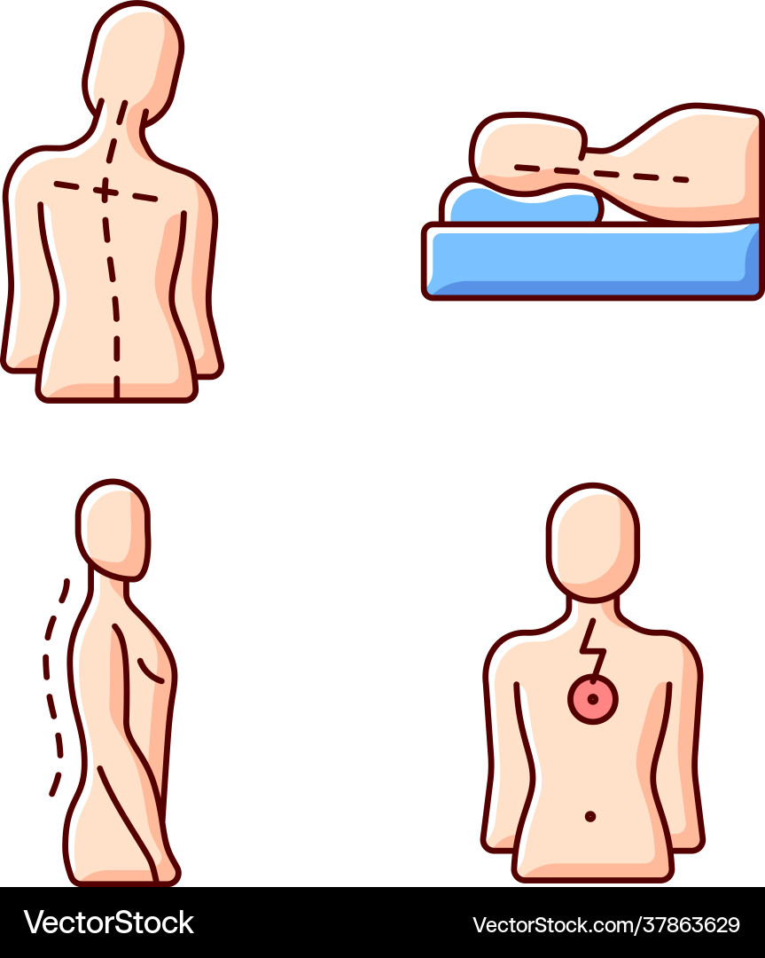 Postural dysfunction rgb color icons set Vector Image