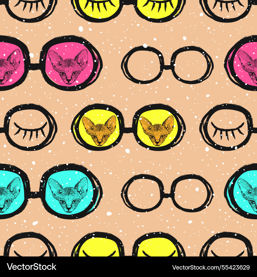 Reflection of a sphinx cat in colored glasses Vector Image