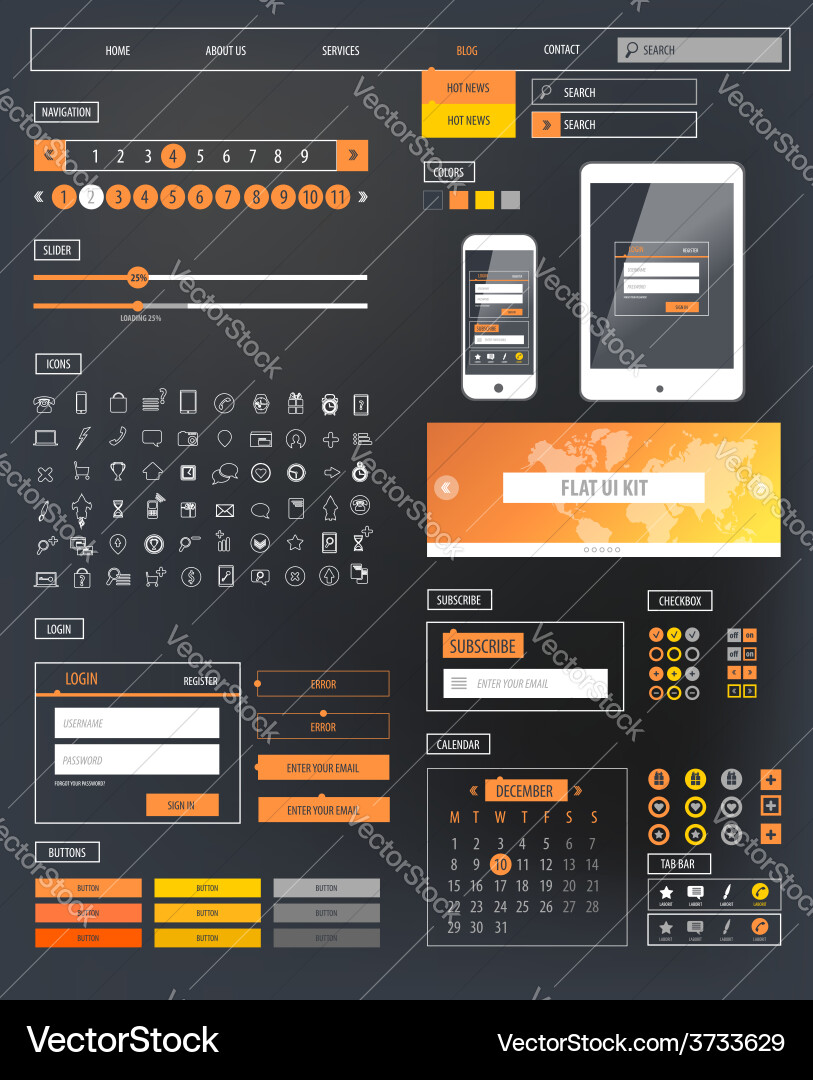 Responsive UI Kit - Web Icons & Templates vector image