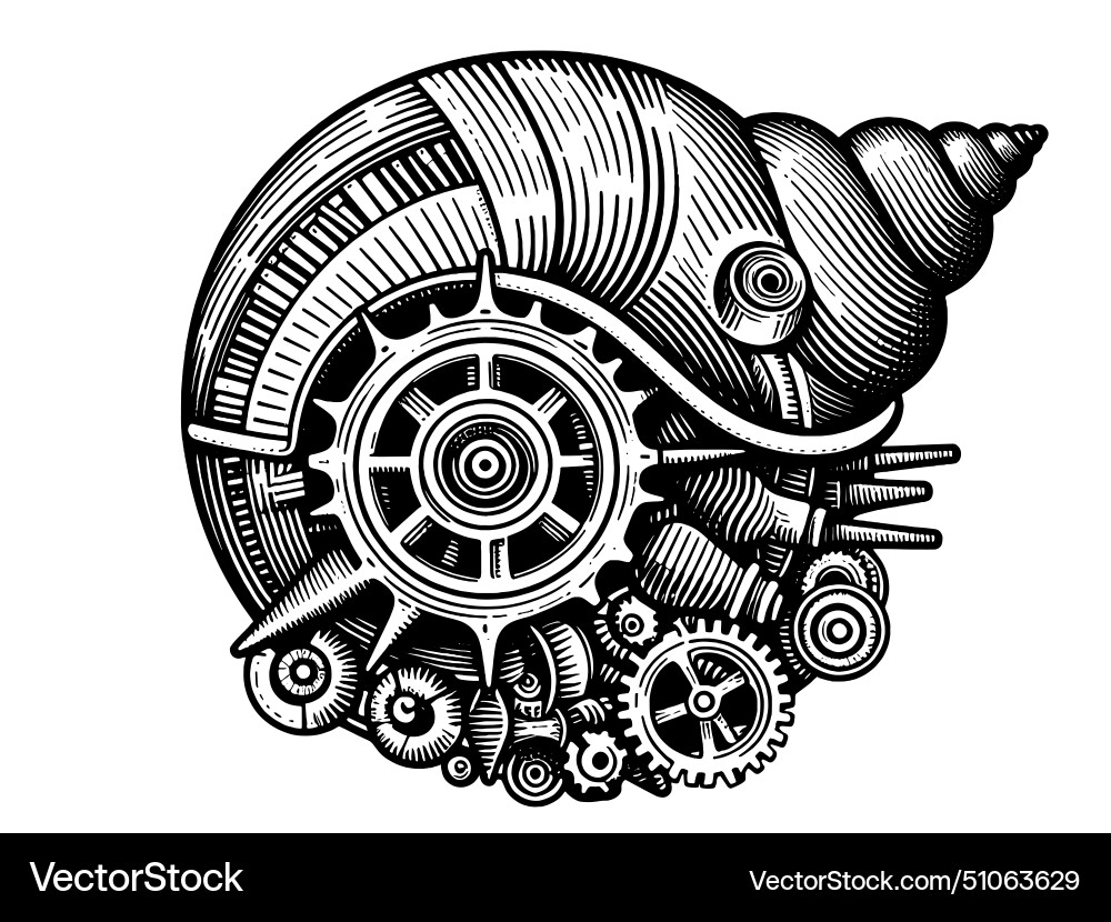 Sea shell with a complex mechanism hand drawing Vector Image