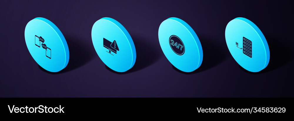 Set isometric server clock 24 hours monitor Set isometric server clock 24 hours monitor vector image