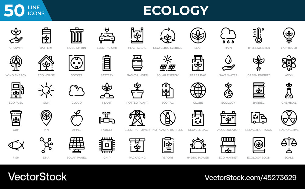 Set of 50 ecology web icons in line style Set of 50 ecology web icons in line style vector image