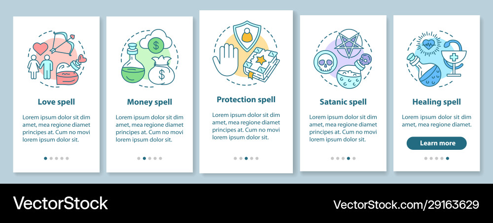 Spells onboarding mobile app page screen Vector Image