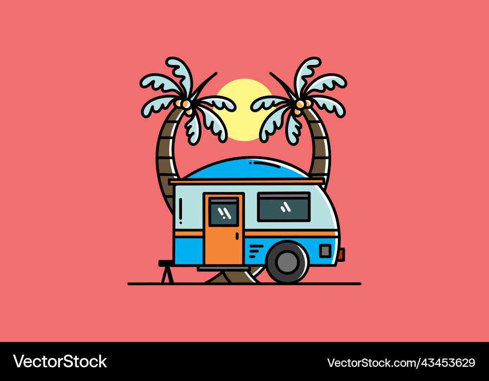 Teardrop camper and coconut tree design Teardrop camper and coconut tree design Vector Image