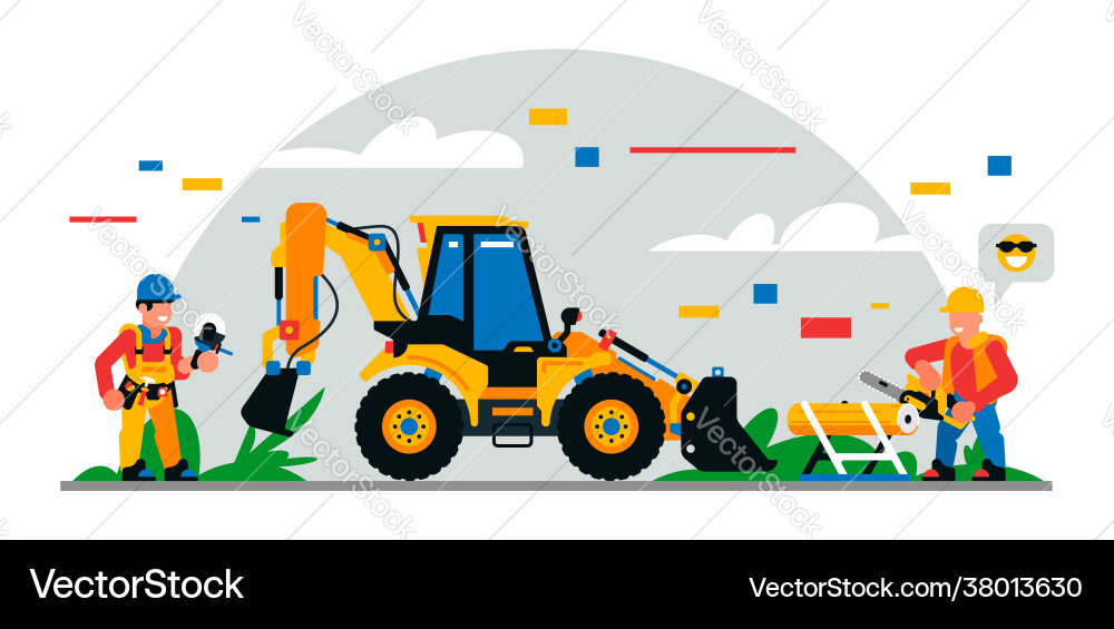 Baumaschinen und -arbeiter vor Ort Baumaschinen und -arbeiter vor Ort vektorbild