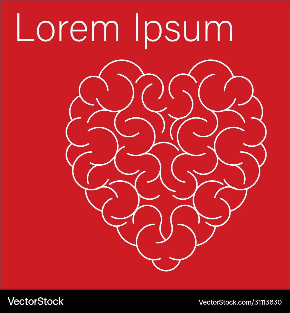 Brain in form heart on red background vector image