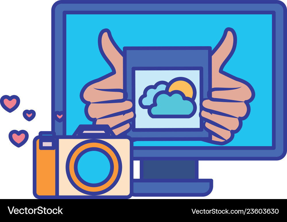 Computer screen with objects isolated icon Vector Image