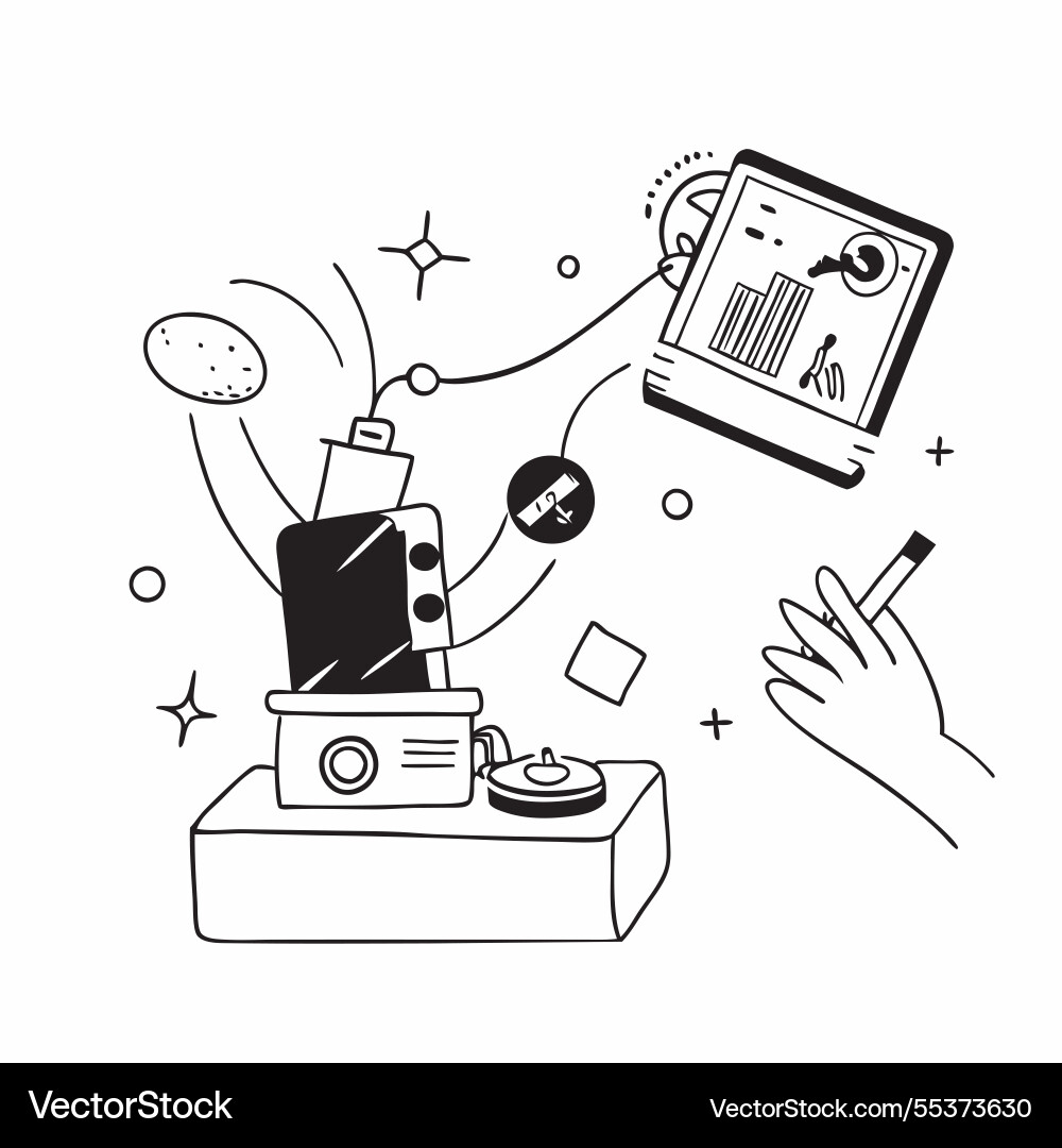 Engineer using a glossy tablet in high tech lab vector image