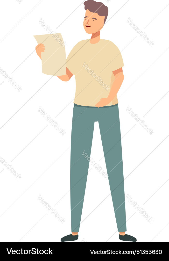 Man reading document standing isolated on white Vector Image