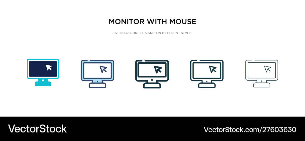 Monitor with mouse cursor icon in different style Monitor with mouse cursor icon in different style vector image