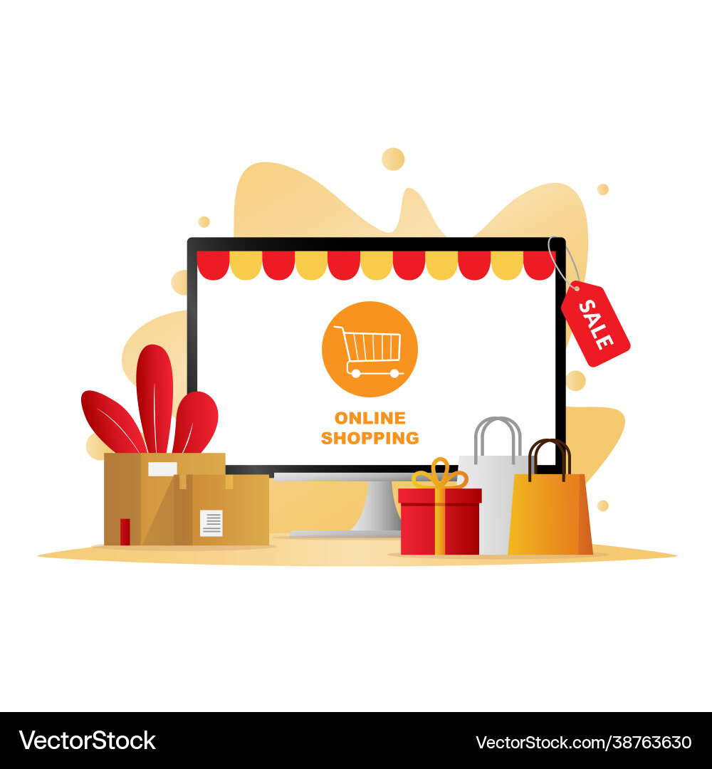 Online shop application on computer monitor Vector Image