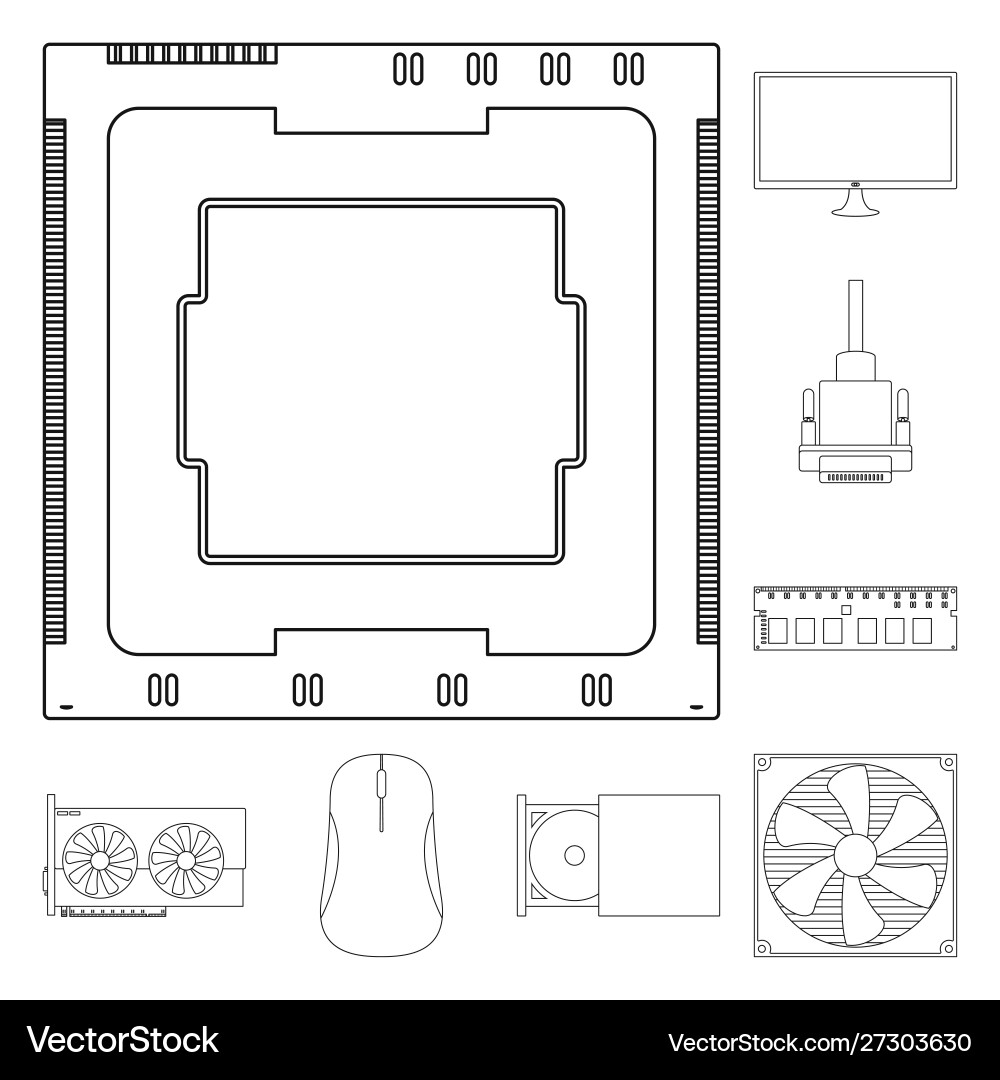 Pc and component sign set Pc and component sign set vector image