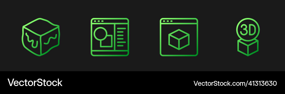 Set line 3d printer isometric cube software Set line 3d printer isometric cube software vector image