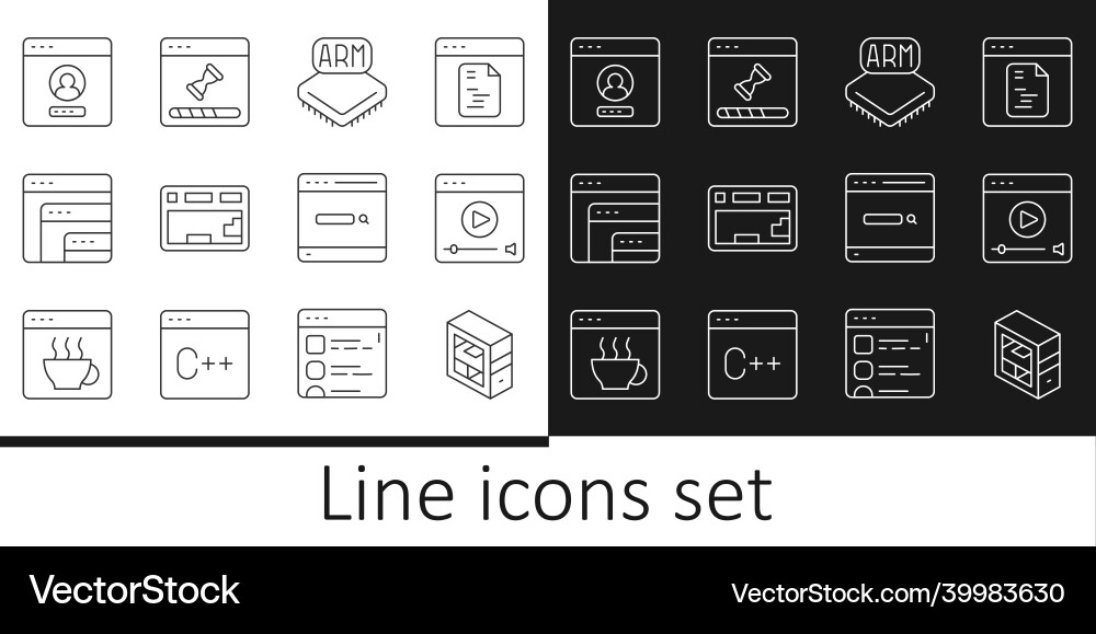Set line computer online play video processor Set line computer online play video processor vector image