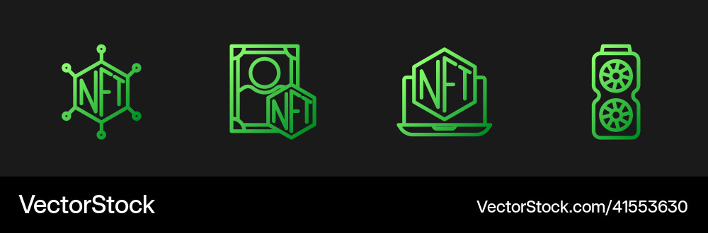 Set line laptop with art store app nft blockchain Set line laptop with art store app nft blockchain vector image