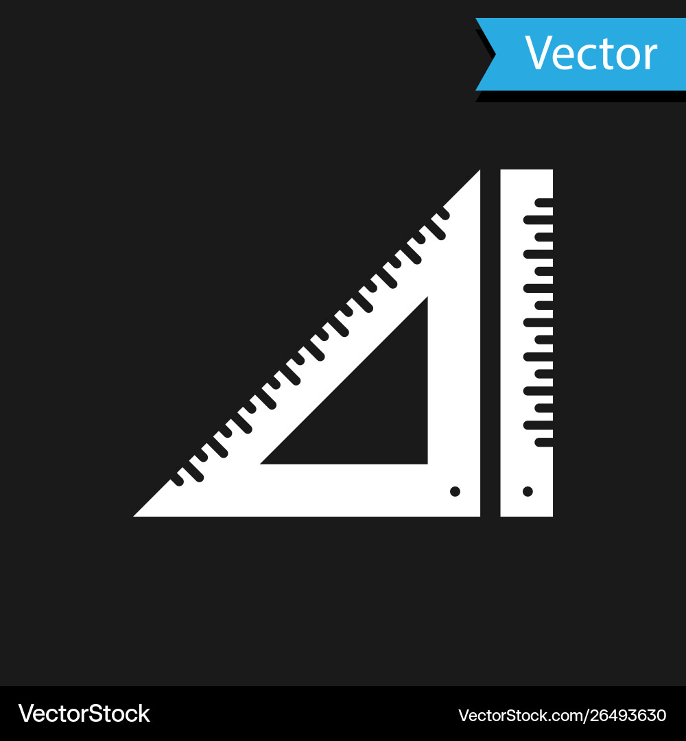 White triangular ruler icon isolated on black vector image