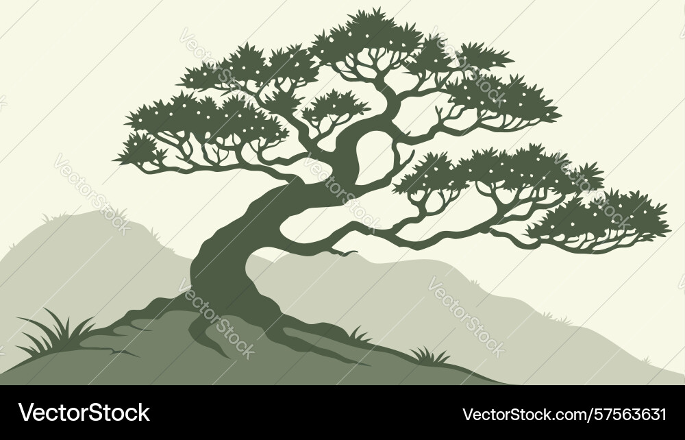 Bonsai tree on green hilltop design generative ai Vector Image