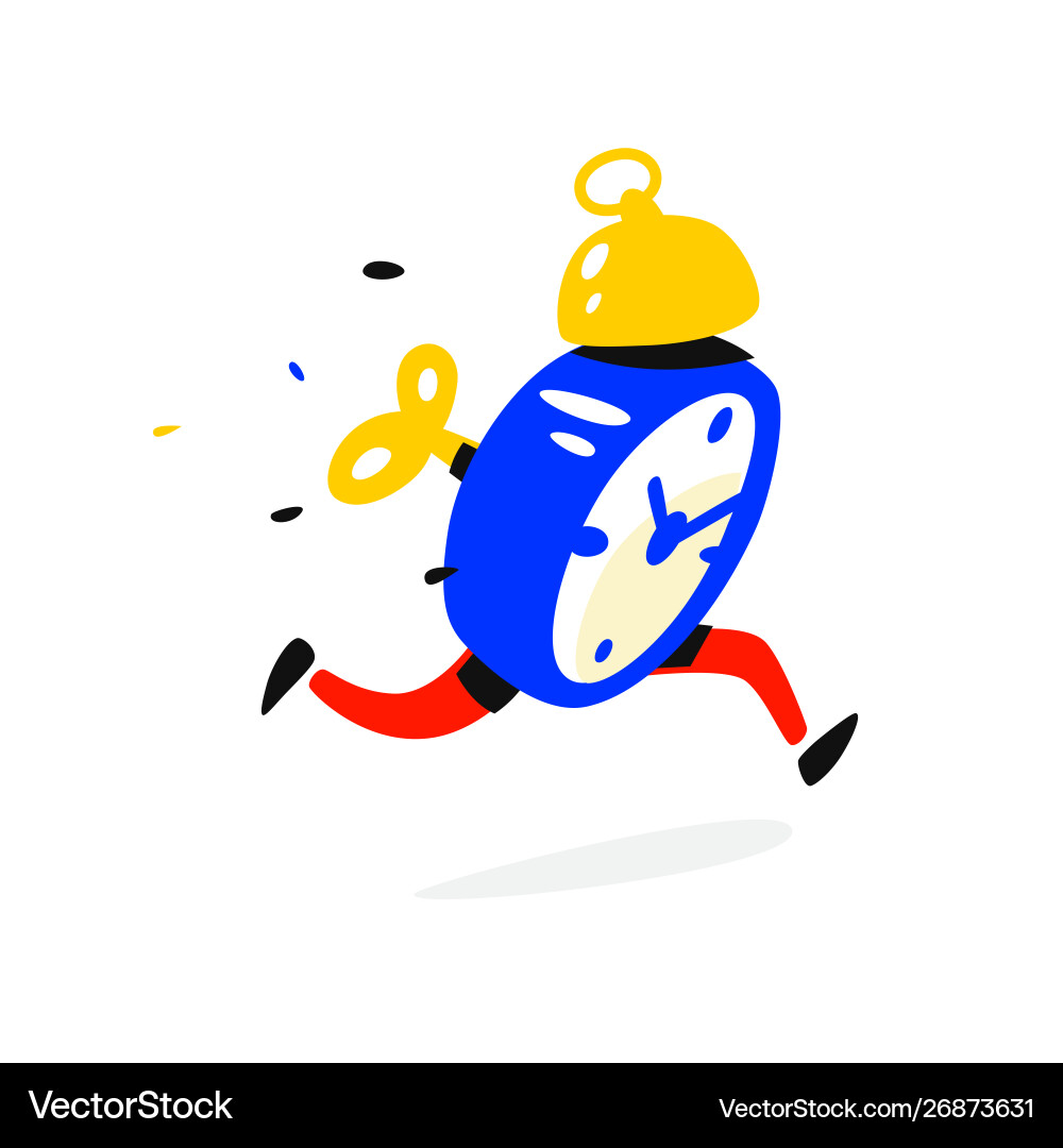 Cartoon character running alarm clock time is up Cartoon character running alarm clock time is up vector image