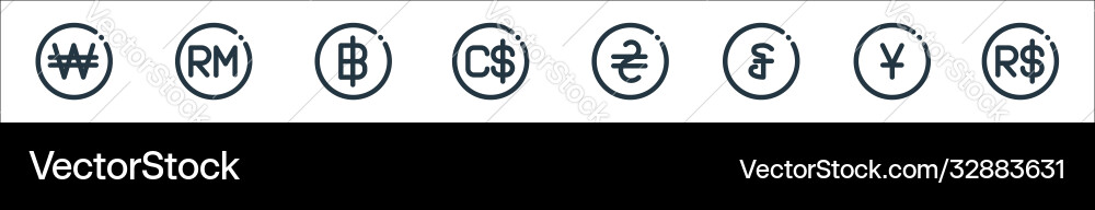 Currency line icons linear set quality Currency line icons linear set quality Vector Image