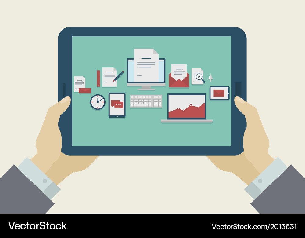Flat design mobile tablet icons on display Vector Image